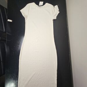 Club Monaco Off-White Ribbed Midi Dress